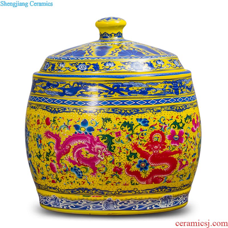 Jingdezhen ceramics with cover barrel ricer box tea oil cylinder jars at the end of the cylinder tank receives 50 kg 100 jins 30 kg