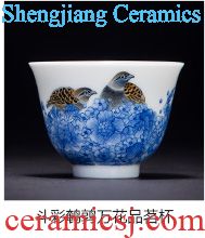 Santa tureen of pottery and porcelain teacup archaize town.the changchun three kind of yellow in color ink painting of flowers and birds to bowl of jingdezhen tea service