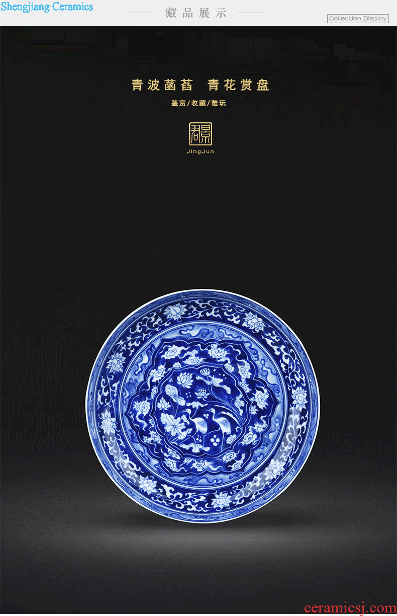 JingJun Hand-sketching jingdezhen blue and white porcelain pot bearing Dry foam plate tea tray A pot of mat The tea table with porcelain tea