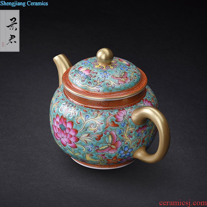 Jingdezhen ceramics enamel colors lotus flower ruyi bats grain storage POTS of tea caddy tea set