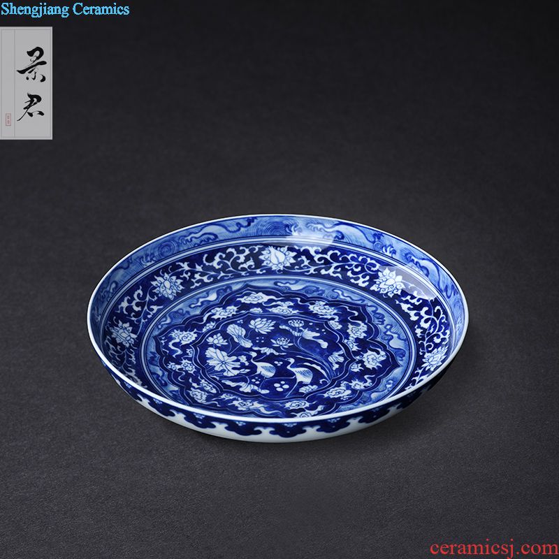 JingJun Hand-sketching jingdezhen blue and white porcelain pot bearing Dry foam plate tea tray A pot of mat The tea table with porcelain tea