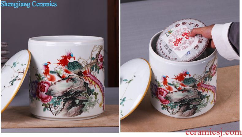 Blue and white porcelain of jingdezhen ceramic POTS large puer tea cake jar airtight jar of household storage tank tea pot