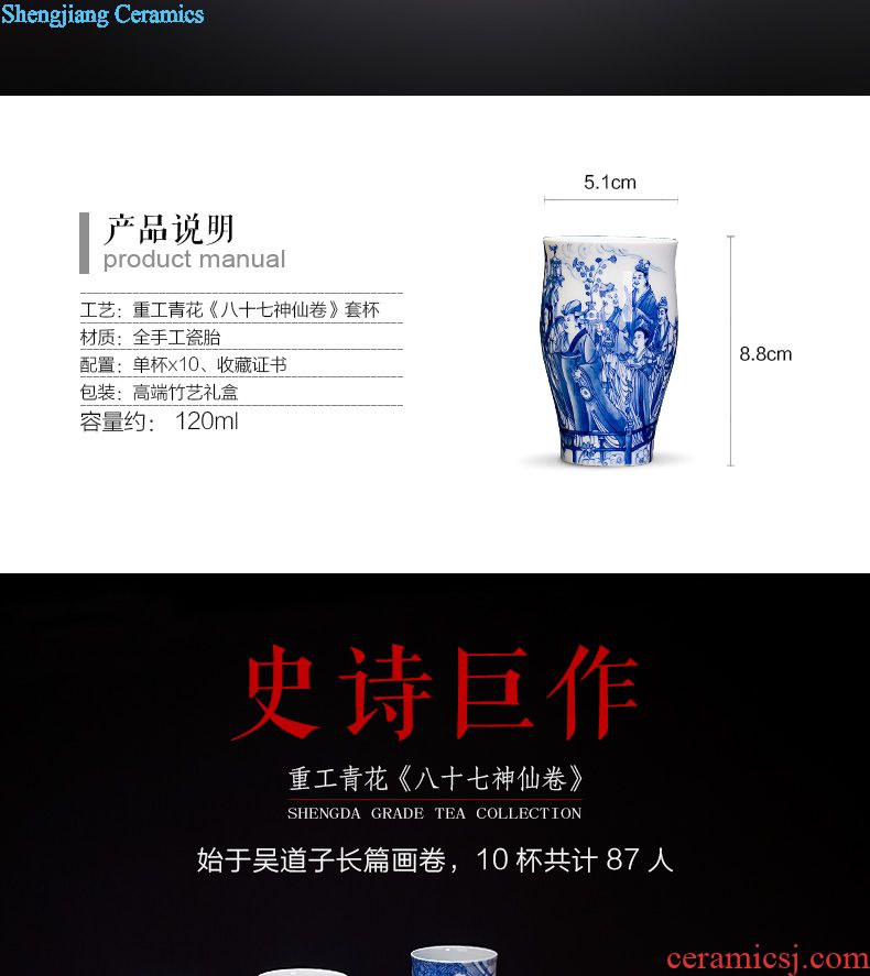 A clearance rule Master kung fu tea cup hand-painted zijin glaze blue lotus egrets jingdezhen tea service