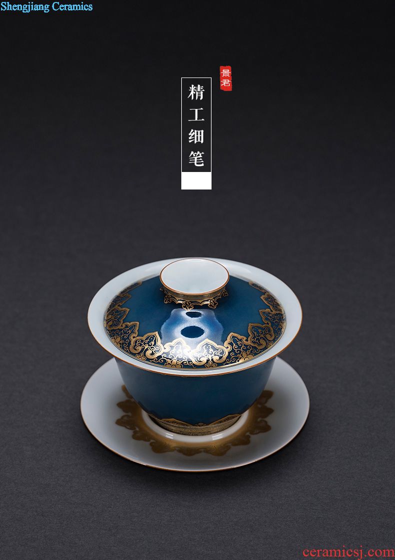 JingJun jingdezhen porcelain ji blue paint all hand three it tureen kung fu tea tea bowl