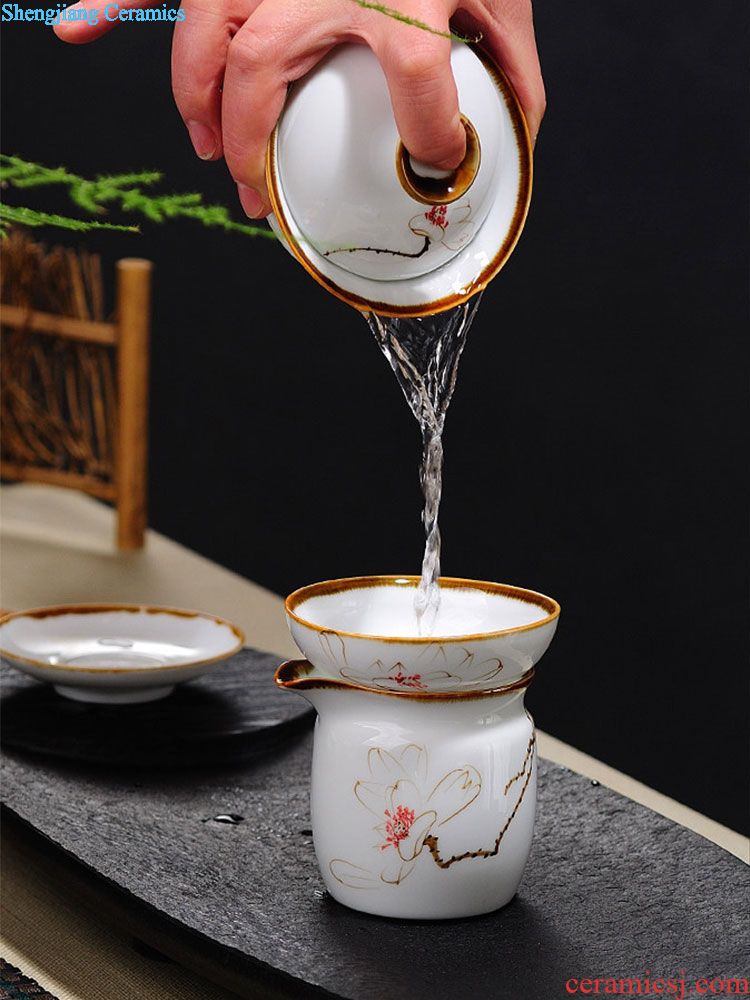 Drink to kiln hand-painted ceramic tureen jingdezhen porcelain bowl tea cup three bowl of kongfu tea cups trumpet