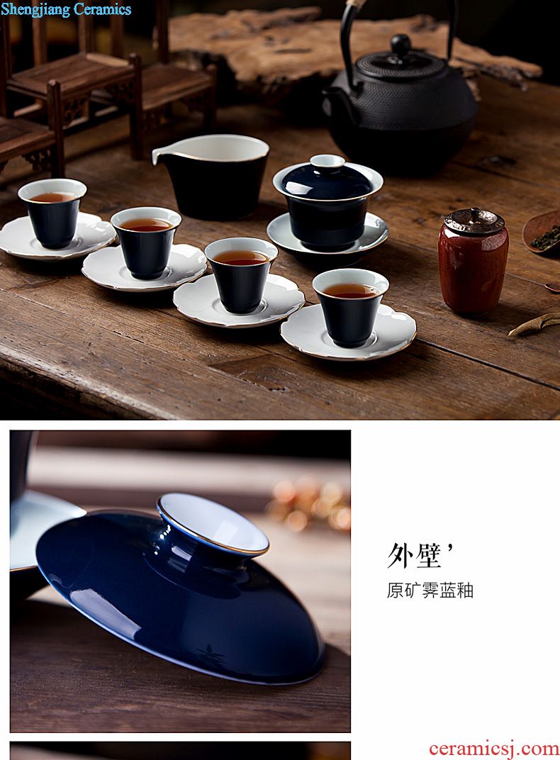 Holy big teapot archaize ceramic kung fu heavy jingdezhen blue and white landscape teapot hand-painted all hand tea sets