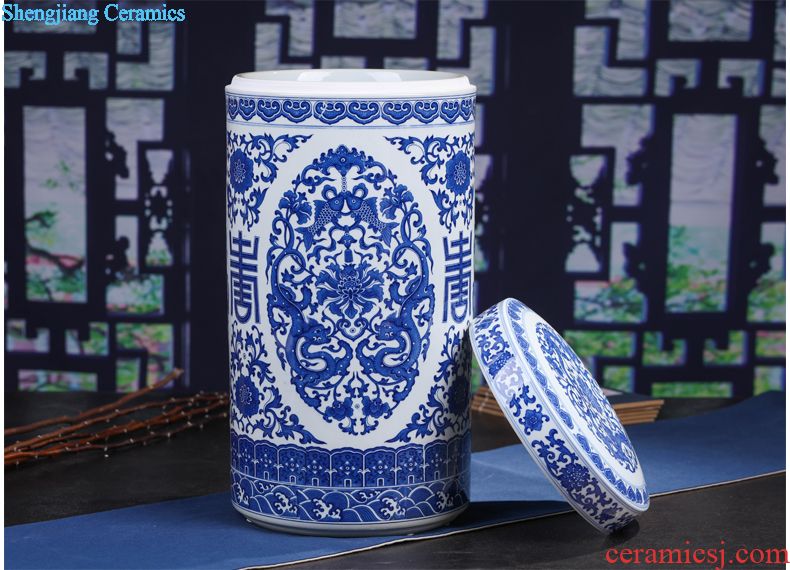 Jingdezhen blue and white celadon ceramics retro puer tea cake tin POTS large tea caddy gift box packaging