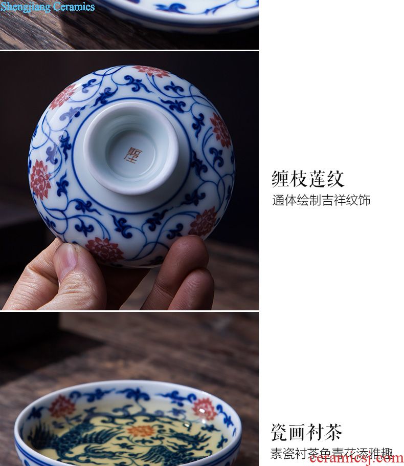 Jingdezhen blue and white sample tea cup hand-painted bei song poetry post oil, aromatic, round abdomen kung fu tea tea set collection level