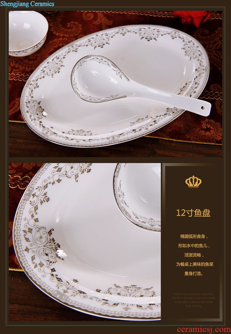 Delin bone porcelain tableware suit 60 head Jingdezhen ceramic dishes and plates spoons gift set porcelain