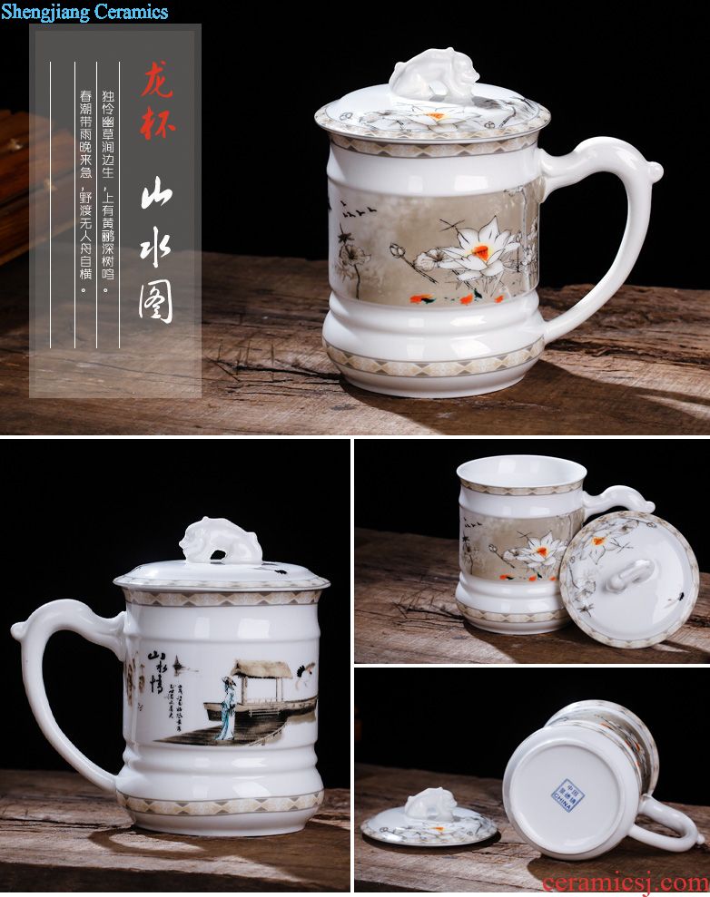 Jingdezhen hand-painted ceramic cups three cup gift office mark cup with cover filter glass personal tea cup