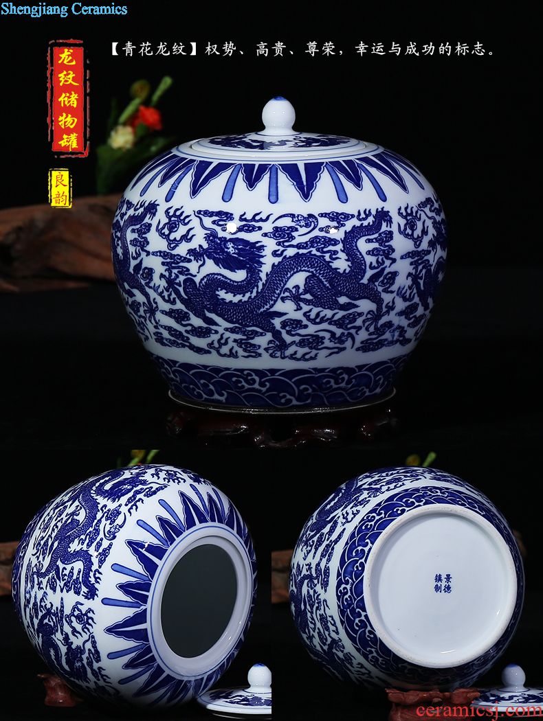 Antique blue and white porcelain of jingdezhen ceramics large storage tank with cover seal pot household act the role ofing is tasted furnishing articles sitting room