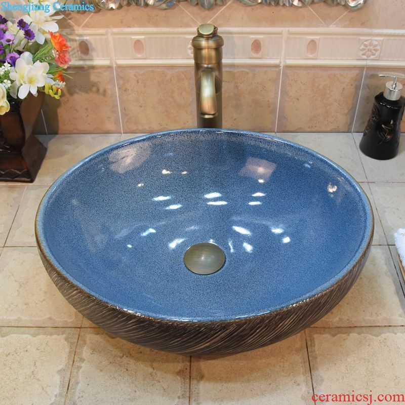 Jingdezhen ceramic torx sapphire blue type full petals sink basin basin stage art basin
