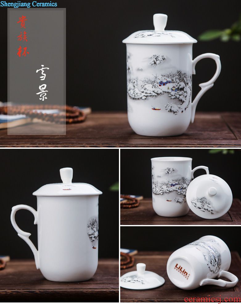 Ceramic mug cup with cover meeting office hotel 10 sets jingdezhen domestic cups cups not purple