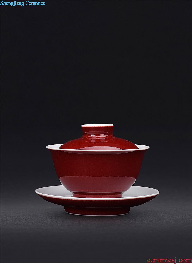Kung fu tea colored enamel JingJun jingdezhen ceramics three bowl of hand-painted tureen manually make tea bowl cups