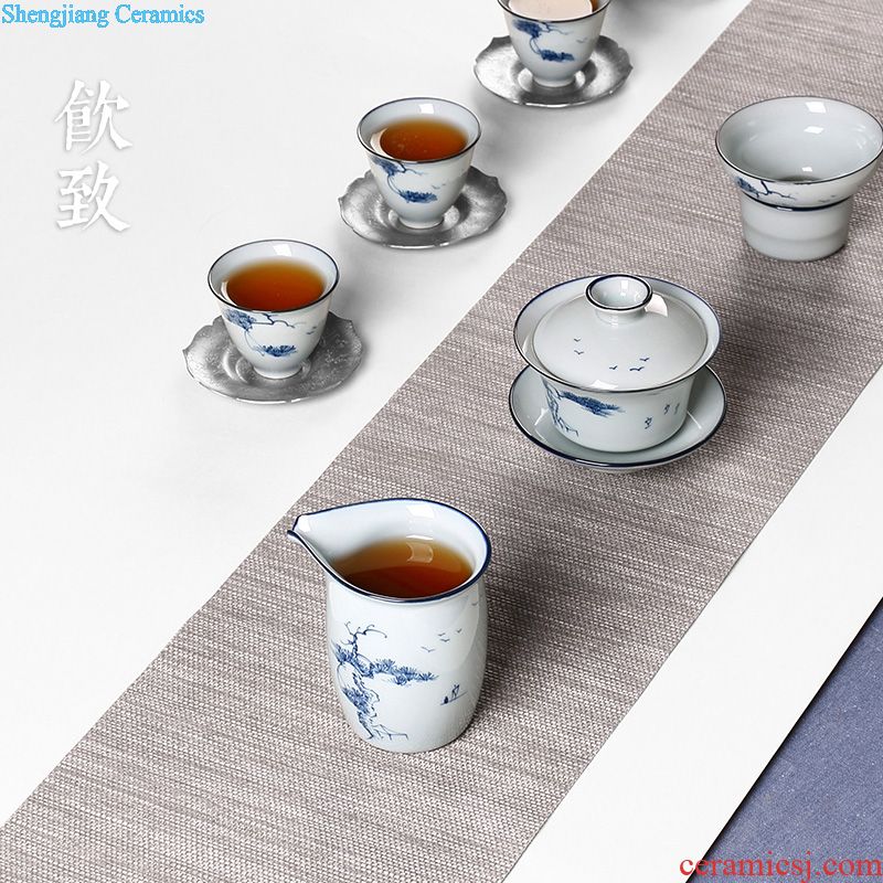 Drink to Jingdezhen hand-painted kiln of a complete set of tea service suit household contracted tureen of pottery and porcelain teacup set of six people