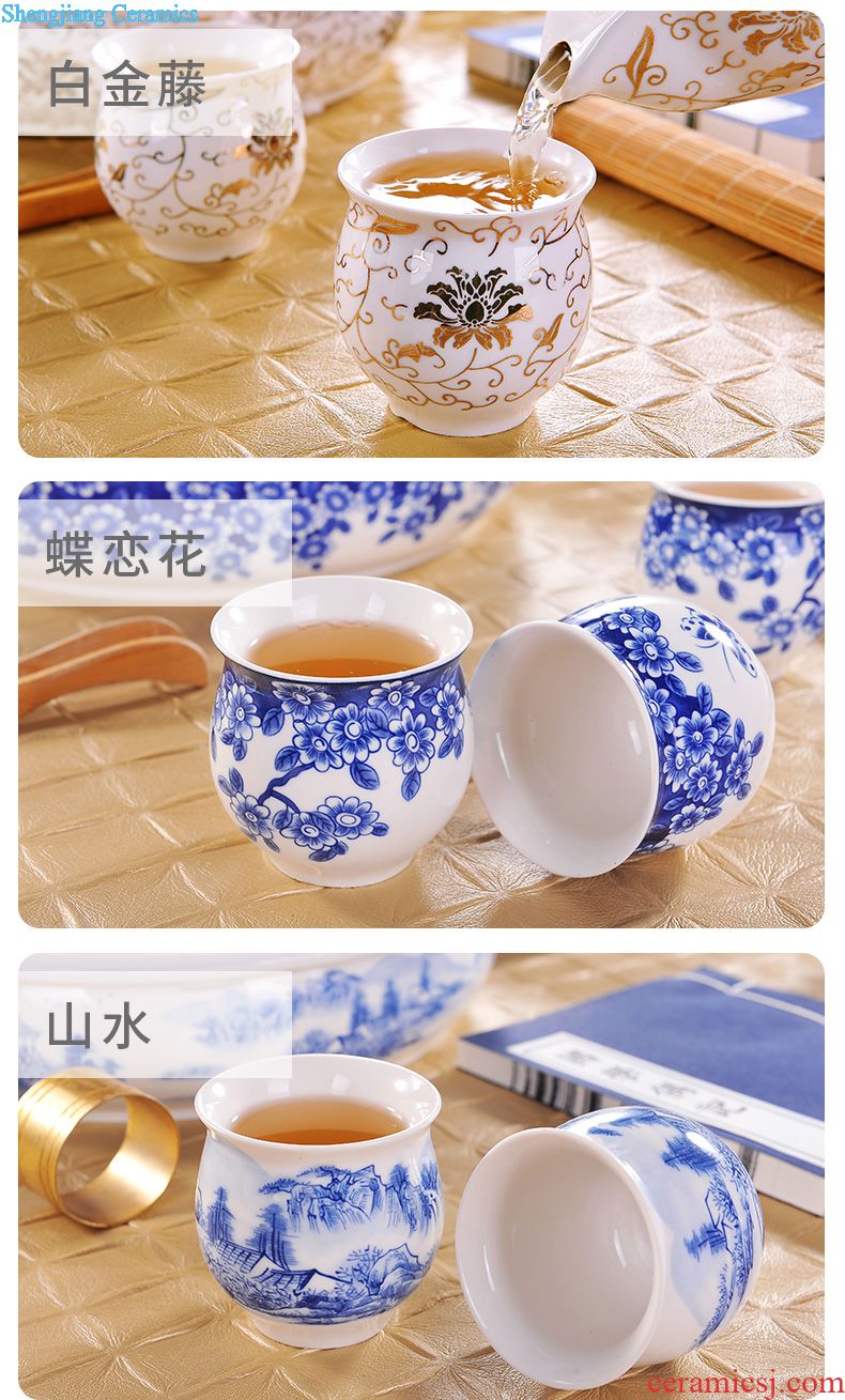 Blue and white porcelain tea set household circular contracted jingdezhen ceramic cup teapot with tea tray of a complete set of kung fu