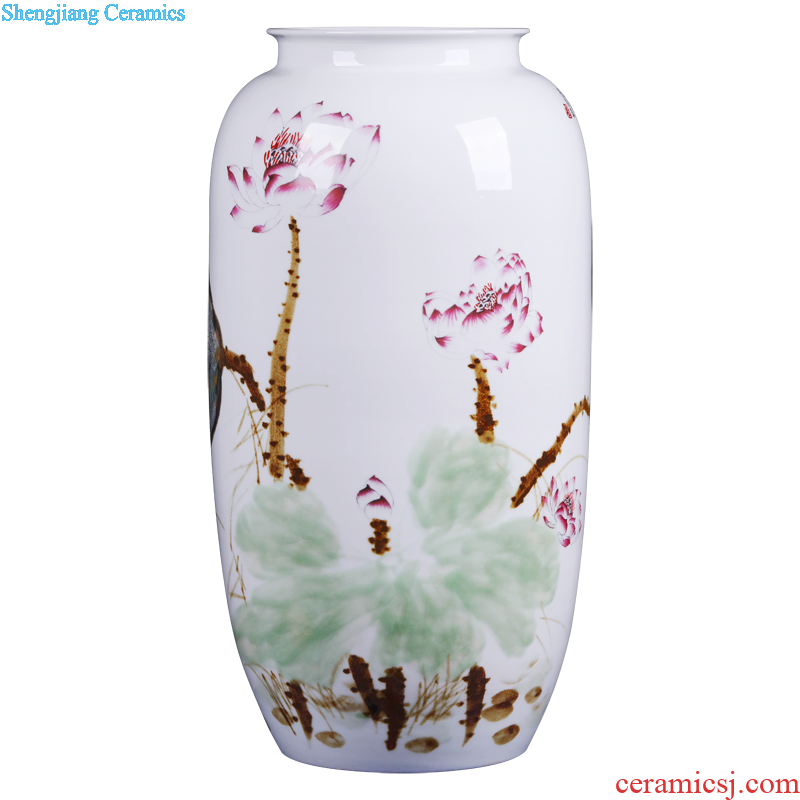 Jingdezhen ceramics vase furnishing articles grilled green flowers double listen barrels of the sitting room of Chinese style household decorative arts and crafts