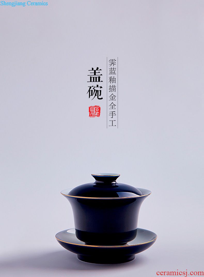 Holy big teapot archaize ceramic kung fu heavy jingdezhen blue and white landscape teapot hand-painted all hand tea sets