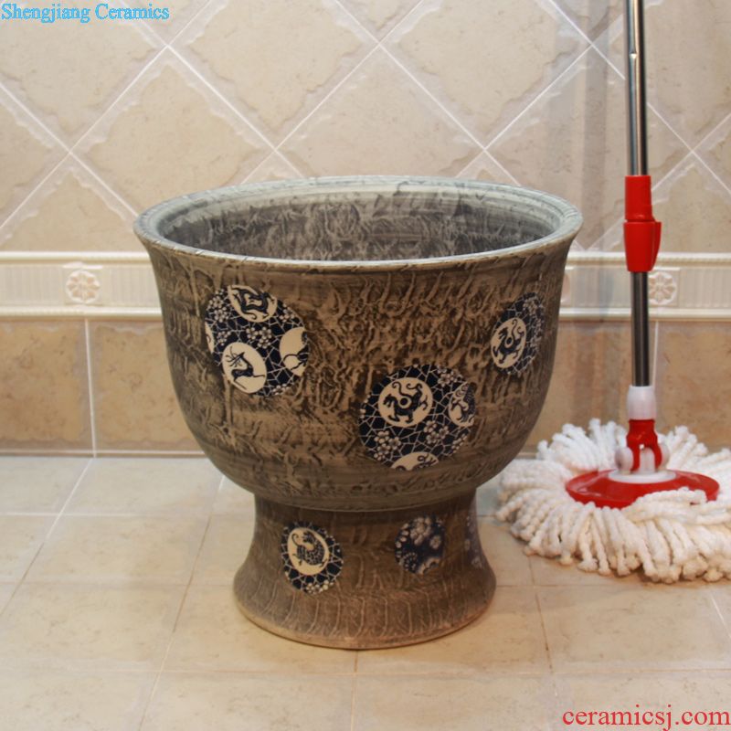 Jingdezhen ceramic mop JingYuXuan blue lotus pool large body art mop mop bucket basin mop pool