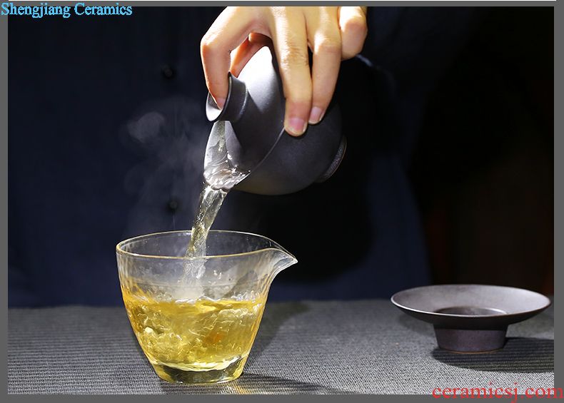 The three regular crack cup a pot of two cups Jingdezhen ceramic portable travel TZS248 kung fu tea set hand grasp pot