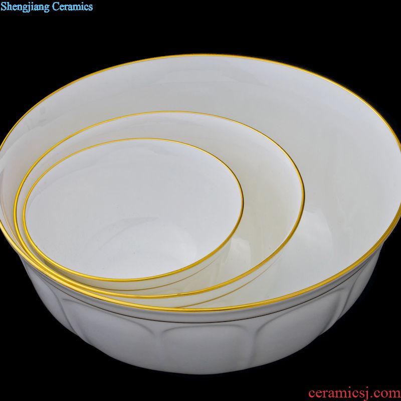 Jingdezhen ceramic tableware suit 56 head far industry ceramics bowl dishes suit European gold edge lily