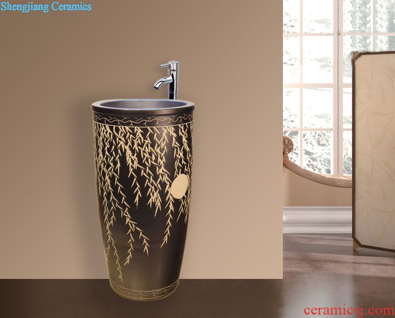 JingYuXuan jingdezhen ceramic lavatory basin stage art basin sink one column basin grey mountain road