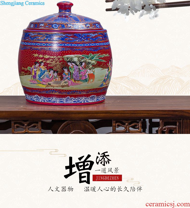 Jingdezhen ceramics with cover barrel ricer box tea oil cylinder jars at the end of the cylinder tank receives 50 kg 100 jins 30 kg