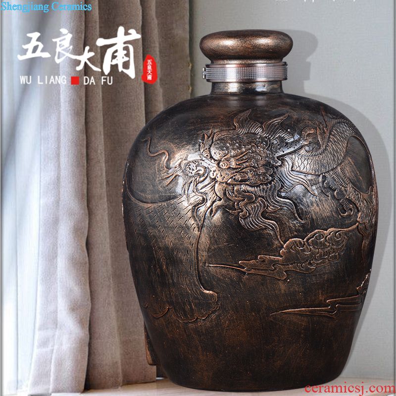 Jingdezhen bottle 20 jins straight jars storage bottle with tap archaize seal hip wine wine jars