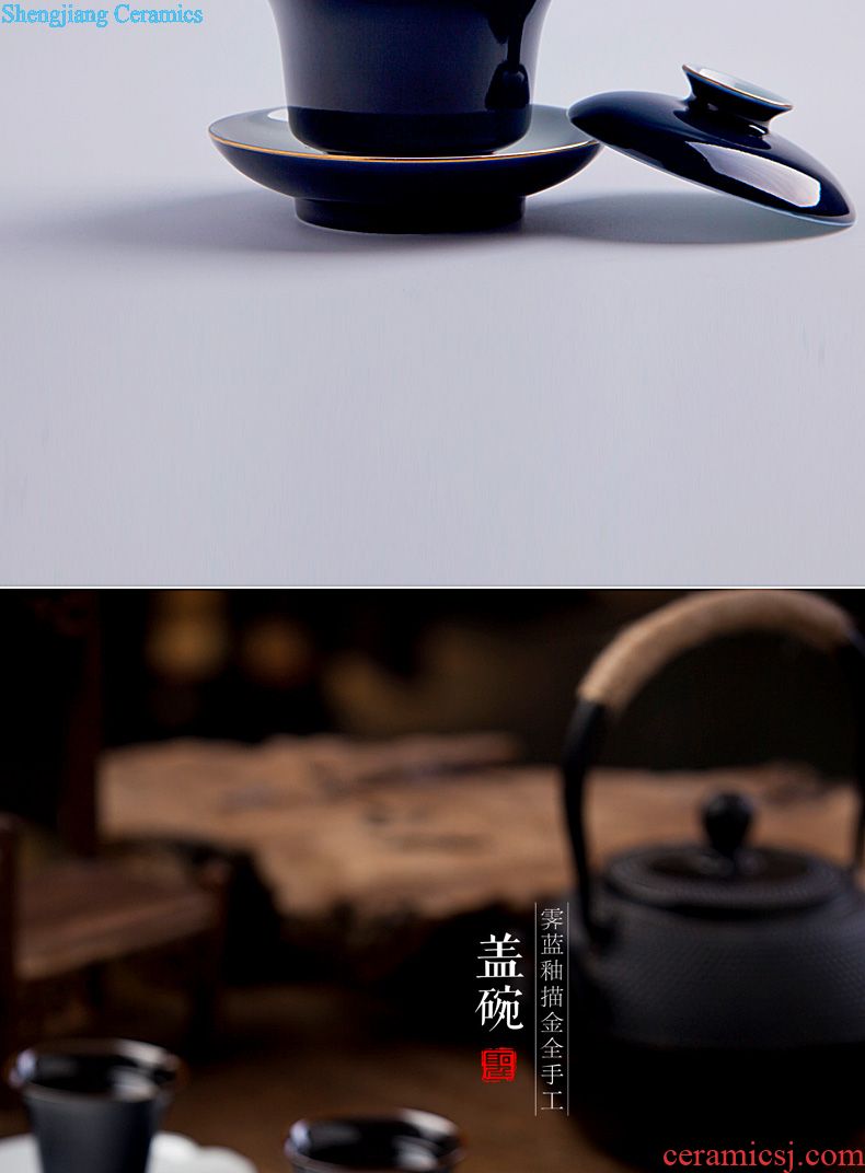 Holy big teapot archaize ceramic kung fu heavy jingdezhen blue and white landscape teapot hand-painted all hand tea sets