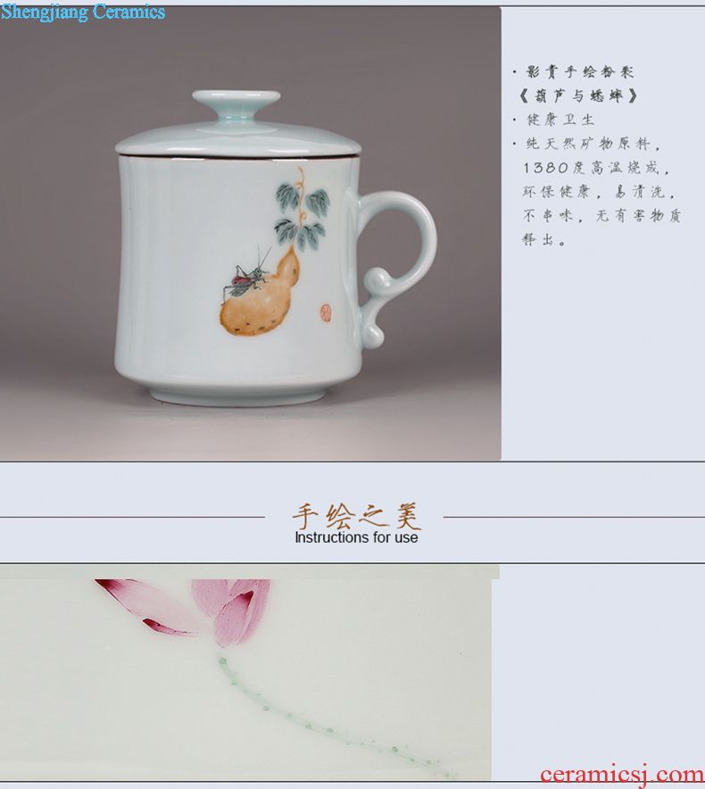 The three frequently tureen tea ware jingdezhen ceramic cups hand-painted pastel celadon S12014 matte white only three cup