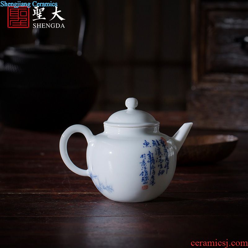 Holy big ceramic kung fu tea pot jingdezhen blue and white antique hand-painted archaize grain teapot full manual single pot of tea