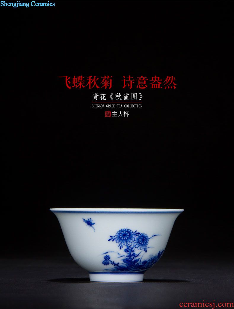 Holy big ceramic teacups hand-painted blue tie up treasure phase grain large bowl is all hand jingdezhen tea green tea bowls