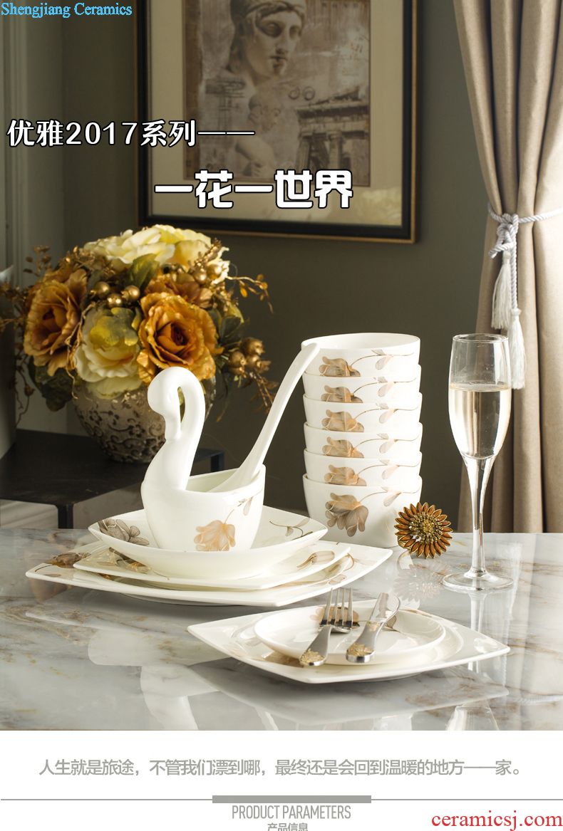 The dishes suit household bone porcelain tableware suit dishes European contracted jingdezhen ceramics 56 head gift bowl