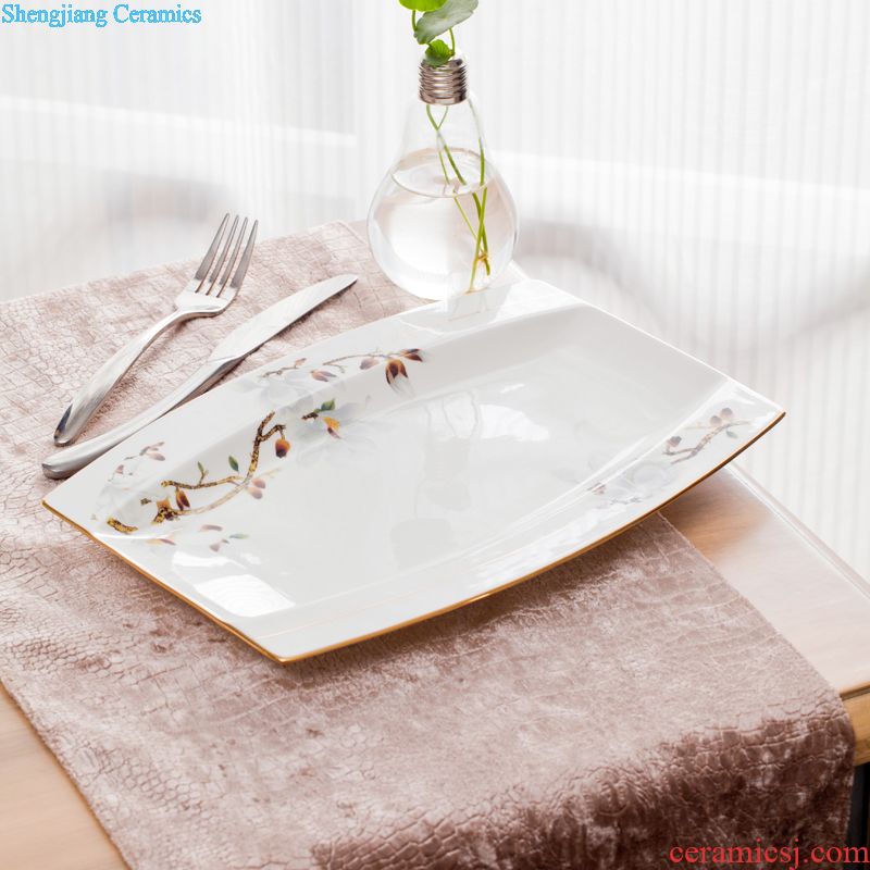 Jingdezhen high-grade Chinese colored enamel tableware suit Bone bowls home court dishes wind gift set a plate