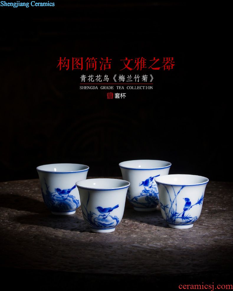 The big three to make tea tureen teacups hand-painted scenery of blue and white porcelain ceramic bowl full manual jingdezhen kung fu tea set