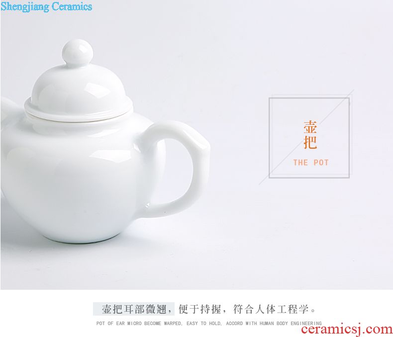 Three frequently kung fu tea set Jingdezhen ceramic fair hand grasp pot BeiYing carved green manual meander tang