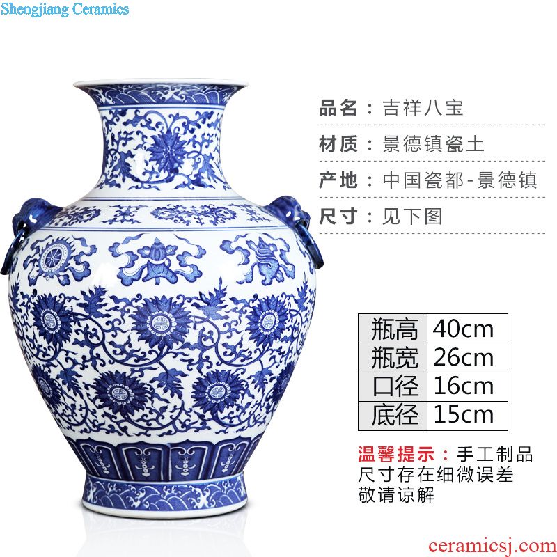 Jingdezhen ceramics vase of blue and white porcelain imitation qing qianlong ears dragon statue of new Chinese style living room decoration