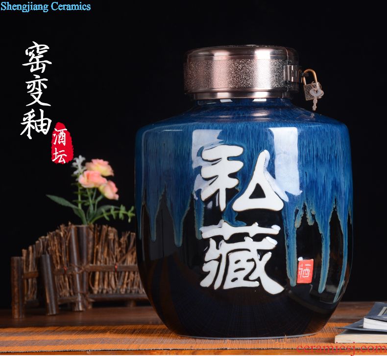 Jingdezhen blue and white porcelain ceramic hand-painted jars wine jar 20 jins of 50 kg bubble wine jar bubble wine bottle with tap