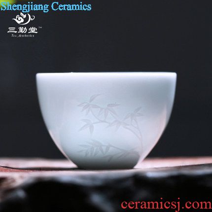 Three frequently hall sample tea cup Small jingdezhen ceramic cups kung fu tea set shadow celadon personal master cup single cup