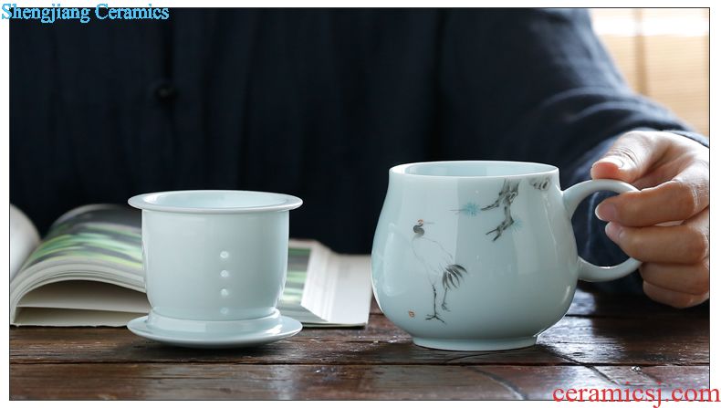 Three frequently hall hand-painted pastel sea points of tea ware jingdezhen ceramic tea tea set fair mug S32009 celadon and cup