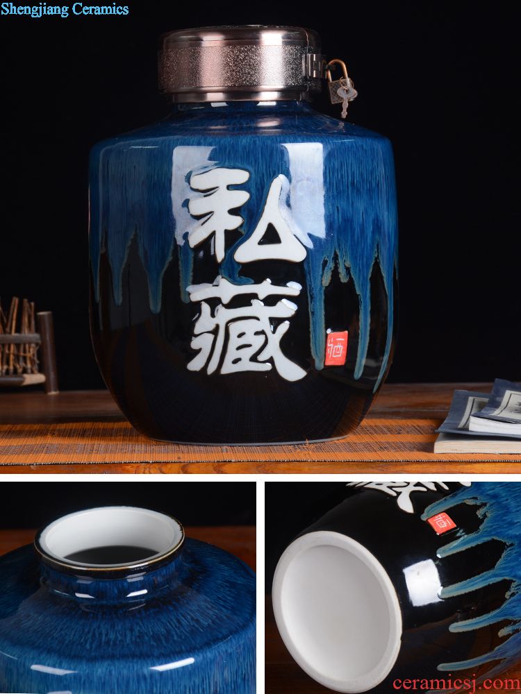 Jingdezhen blue and white porcelain ceramic hand-painted jars wine jar 20 jins of 50 kg bubble wine jar bubble wine bottle with tap