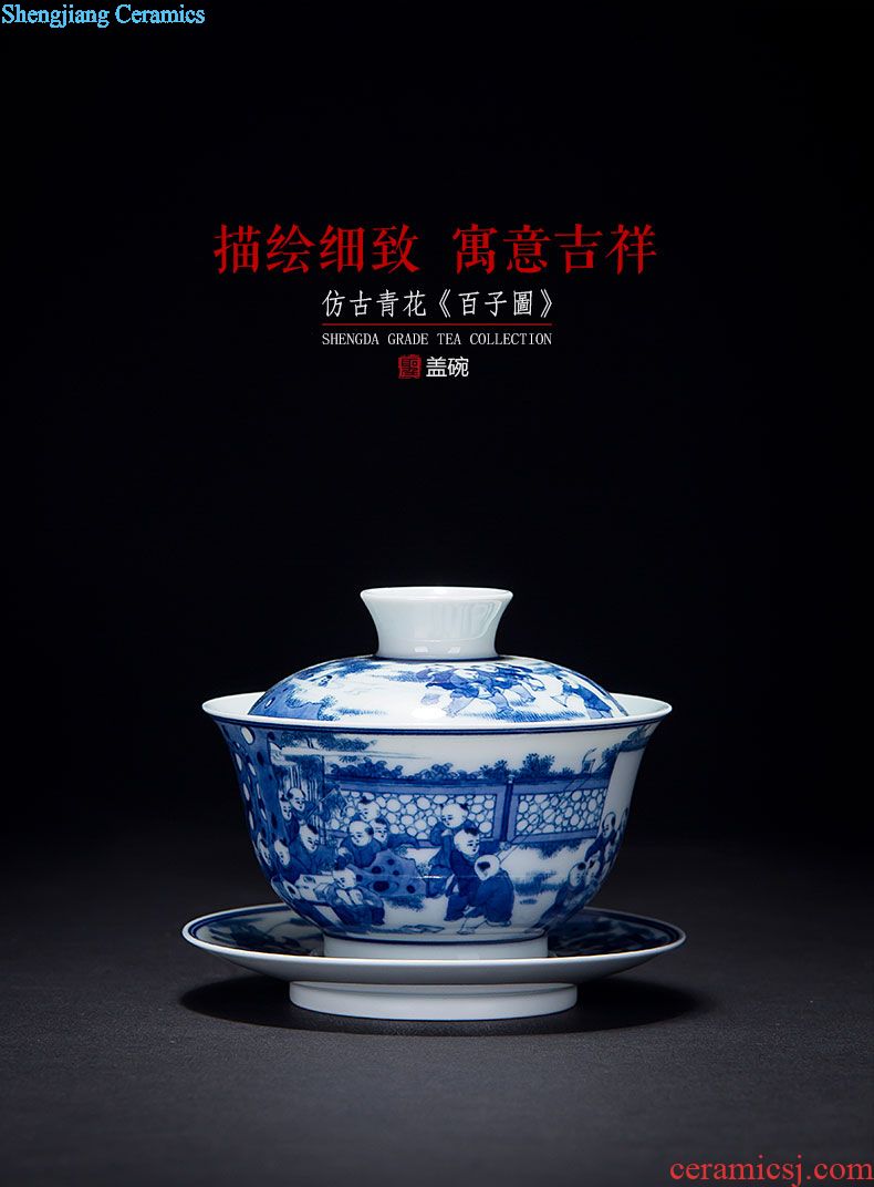 St large ceramic three tureen tea cups small hand-painted tureen all hand jingdezhen blue and white flower rock tea tea set