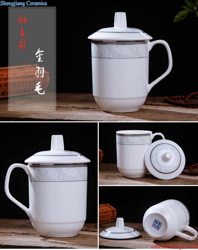Jingdezhen ceramic cups with cover large glass male household cup tea cup meeting wholesale custom mugs