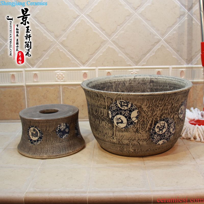 Jingdezhen ceramic mop JingYuXuan blue lotus pool large body art mop mop bucket basin mop pool