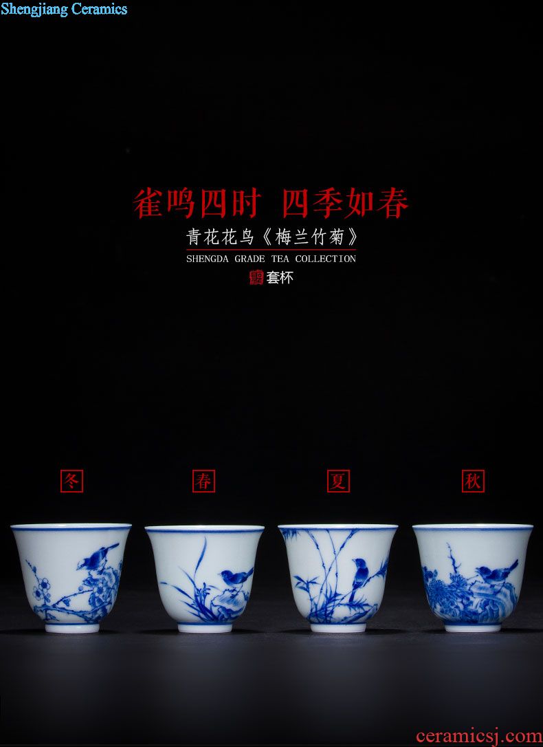 The big three to make tea tureen teacups hand-painted scenery of blue and white porcelain ceramic bowl full manual jingdezhen kung fu tea set