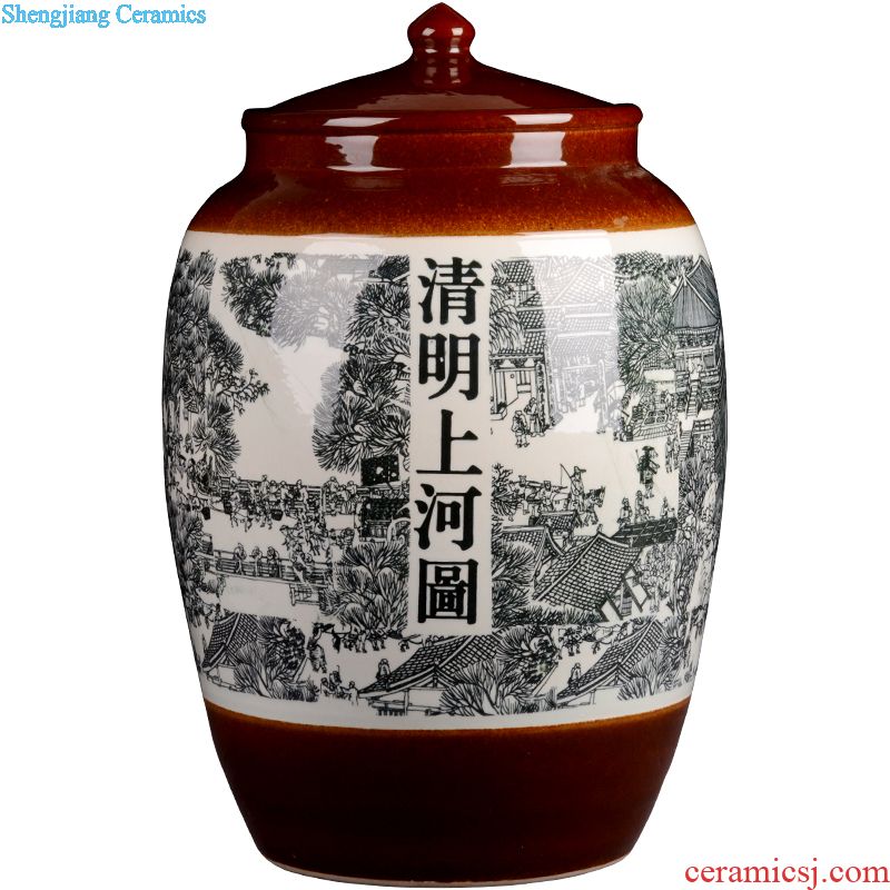 Jingdezhen ceramic it 30 jins 50 jins of blue and white porcelain jars 10 jins 20 jins bubble wine liquor jar with leader