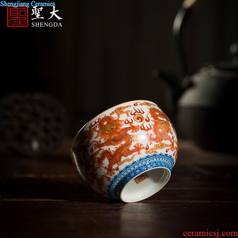 Holy big ceramic kung fu masters cup hand-painted alum cups red paint longfeng sample tea cup all hand of jingdezhen tea service