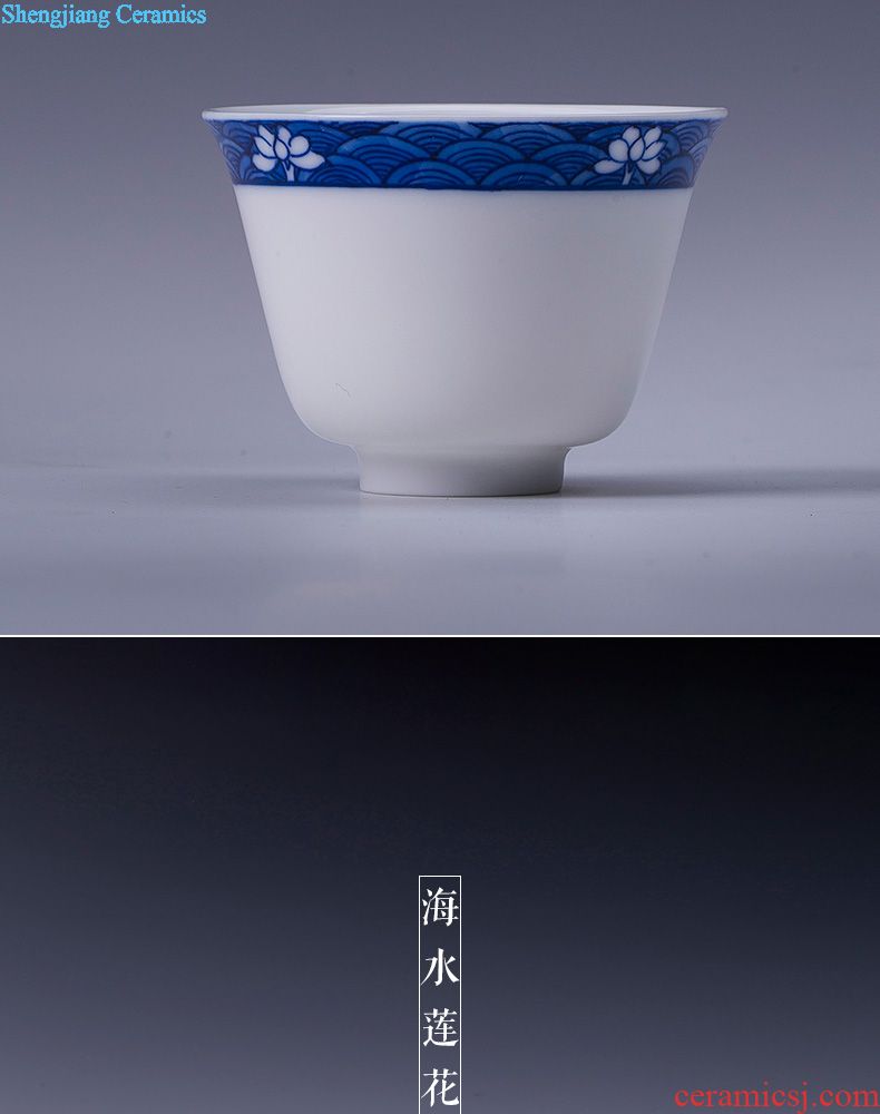 Santa teacups hand-painted ceramic kungfu blue color lotus pond fish happy fights cup sample tea cup set of jingdezhen tea service by hand