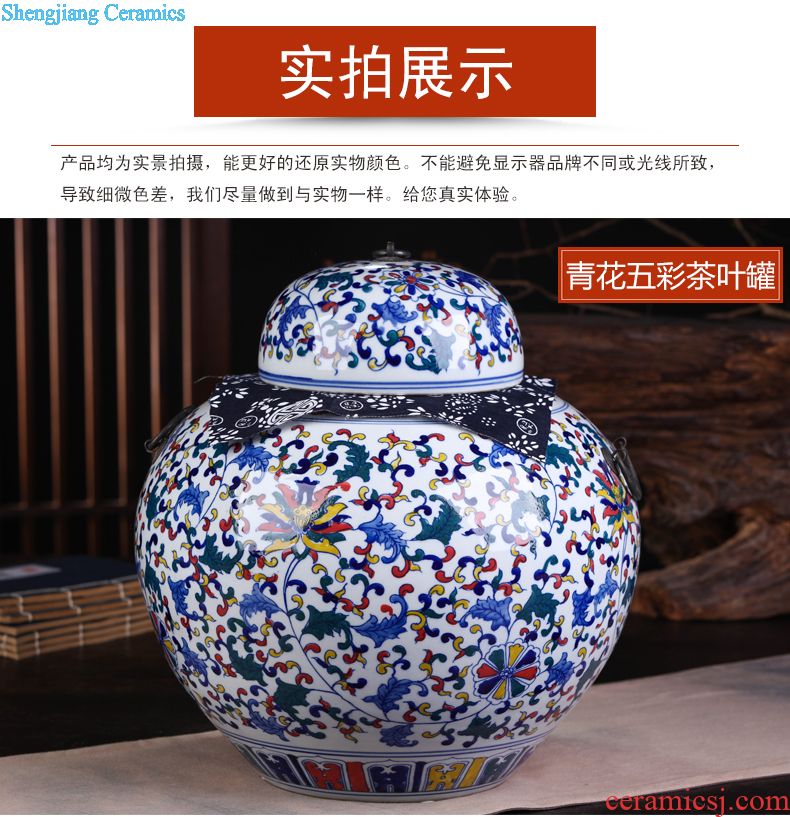 Jingdezhen ceramic hand-painted blue and white porcelain tea pot large household seal tank general storage tank receives