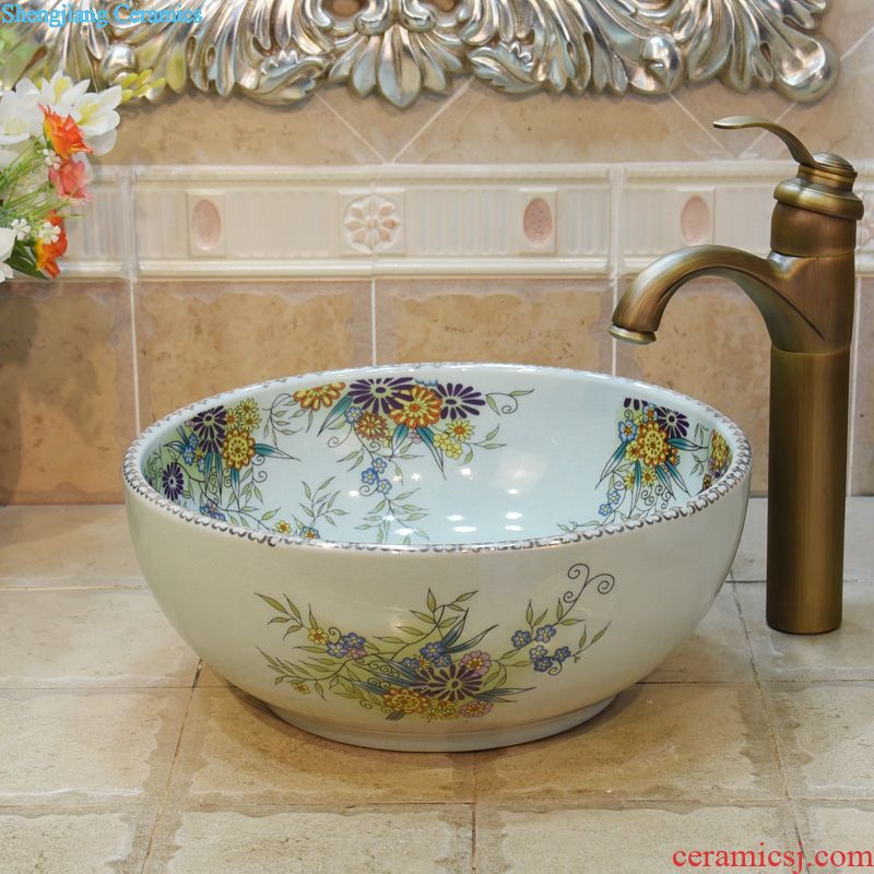 Jingdezhen ceramic column set three-piece five lavatory basin carved lotus art basin sink basin